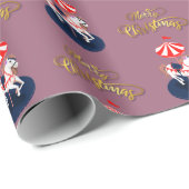 Papier Cadeau Cheval de Carrousel Motif. Rose et beige. (Coin rond)