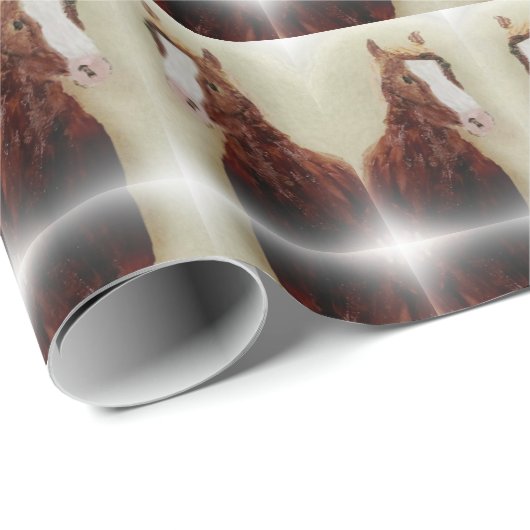 Papier Cadeau Cheval de châtaignes d'art équin (Coin rond)