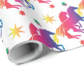 Papier Cadeau Cheval de couleur arc-en-ciel (Coin rond)