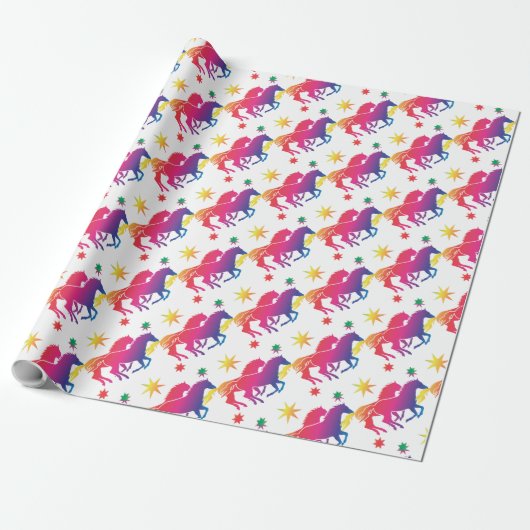 Papier Cadeau Cheval de couleur arc-en-ciel (Déroulé)