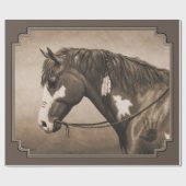 Papier Cadeau Cheval de guerre indien Pinto à Sepia (Plat)