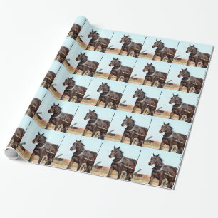 Papier Cadeau Cheval de l'Amish rural et buggy