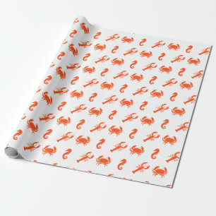 Papier Cadeau Cheval de mer du crabe du homard blanc orange moti