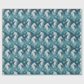 Papier Cadeau Cheval de mer et flocons de neige de Noël côtier # (Plat)