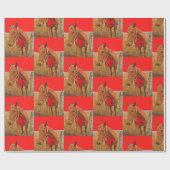 Papier Cadeau : Cheval de Noël avec arc rouge (Plat)