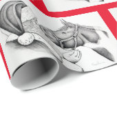 Papier Cadeau Cheval de Noël et Père Noël (Coin rond)