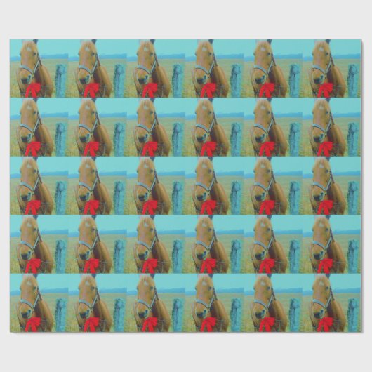 Papier Cadeau Cheval de Noël rétro (Plat)