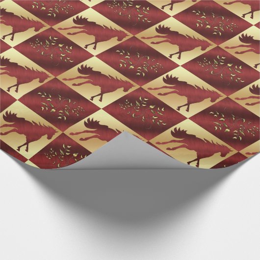 Papier Cadeau Cheval d'or et de vin avec Feuilles d'or (Coin)