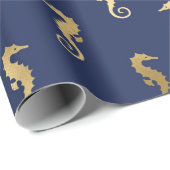 Papier Cadeau Cheval d'or sur le bleu foncé/pourpre (Coin rond)
