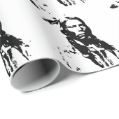 PAPIER CADEAU CHEVAL EN CHEF AMÉRICAIN EN NOIR ET BLANC (Coin rond)