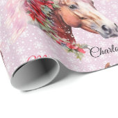 Papier Cadeau Cheval en rubans de Noël Ajouter Nom de la fille r (Coin rond)