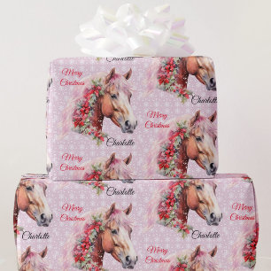 Papier Cadeau Cheval en rubans de Noël Ajouter Nom de la fille r