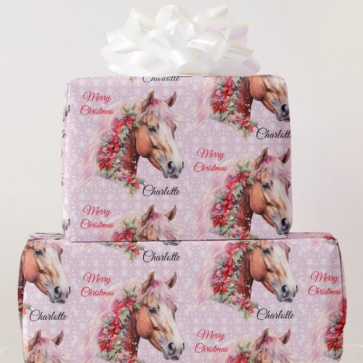 Papier Cadeau Cheval en rubans de Noël Ajouter Nom de la fille r