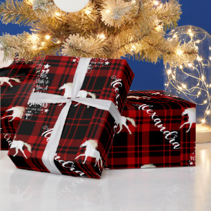 Papier Cadeau Cheval équestre rouge Noël Personnalisé