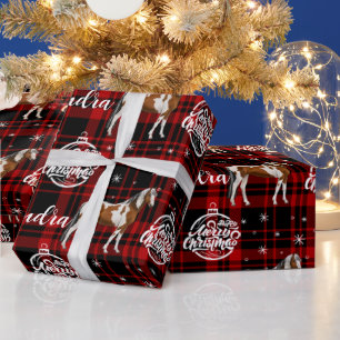 Papier Cadeau Cheval équestre rouge Noël Personnalisé