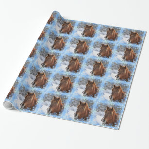 Papier Cadeau Cheval et flocons de neige