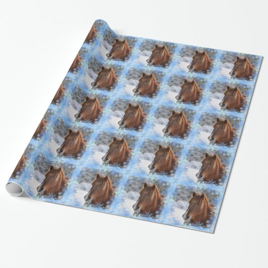 Papier Cadeau Cheval et flocons de neige (Déroulé)