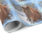 Papier Cadeau Cheval et flocons de neige (Coin rond)
