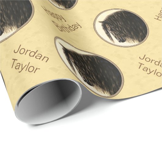 Papier Cadeau Cheval friésien Jaune (Coin rond)