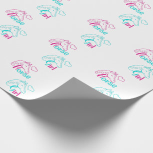 Papier Cadeau Cheval Girl en rose et turquoise