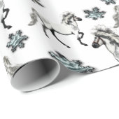 Papier Cadeau Cheval islandais Jol et flocons de neige (Coin rond)