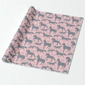 Papier Cadeau Cheval Lover Pink et Grey Chevaux et Ponses (Déroulé)