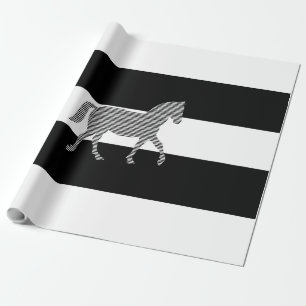 Papier Cadeau Cheval - motif géométrique - noir et blanc.