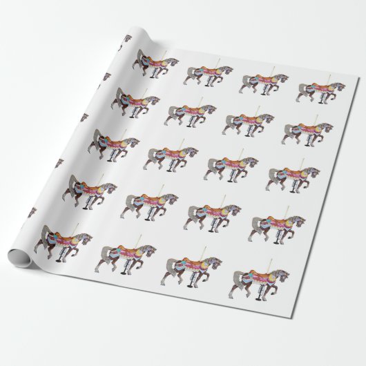 Papier Cadeau Cheval noir de marche de carrousel (Déroulé)