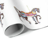 Papier Cadeau Cheval noir de marche de carrousel (Coin rond)