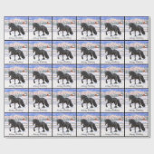Papier Cadeau Cheval Noir Friésien En Neige (Plat)