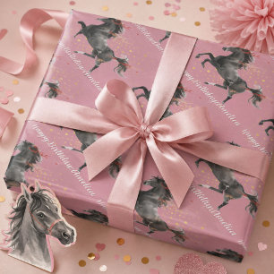 Papier Cadeau Cheval noir Joyeux anniversaire personnalisé