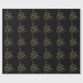 Papier Cadeau Cheval sapin de Noël parties scintillant d'or éque (Plat)