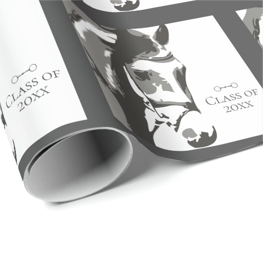 Papier Cadeau Cheval Sketch, Snaffle Bit Grey Graduation Classe  (Coin rond)