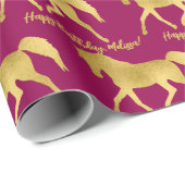Papier Cadeau Cheval thème or et rose personnalisé (Coin rond)