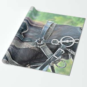 Papier Cadeau Cheval Western Rustic Brown Découpage vert