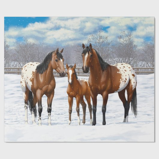 Papier Cadeau Chevaux Appaloosa De Baie Brown En Neige (Plat)