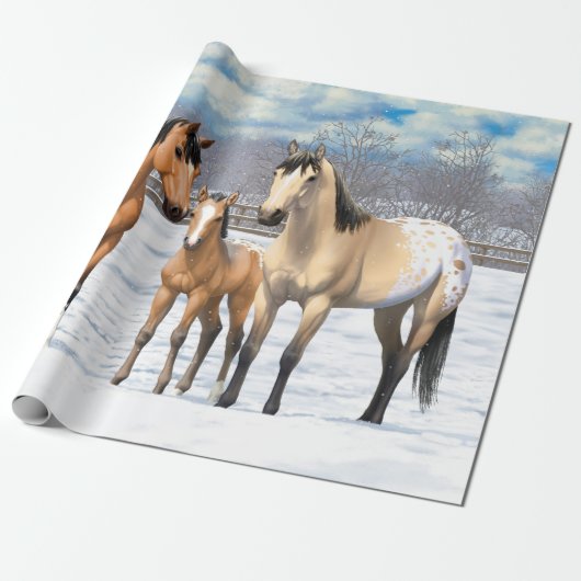 Papier Cadeau Chevaux Appaloosa En Peau De Bouche En Neige (Déroulé)