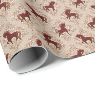 Papier Cadeau Chevaux aux éléments floraux