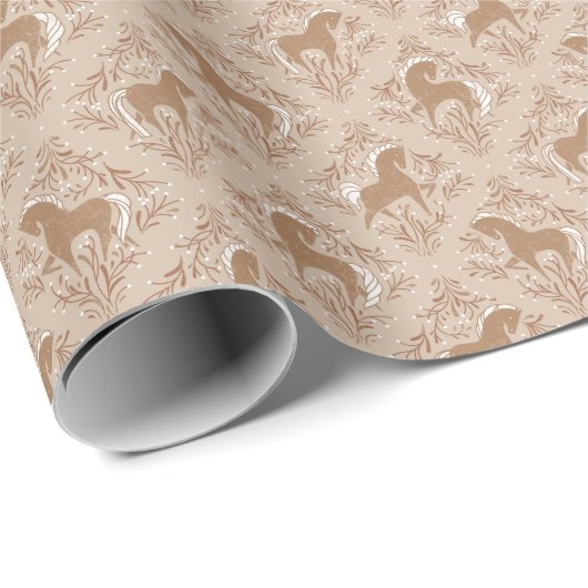 Papier Cadeau Chevaux aux éléments floraux (Coin rond)