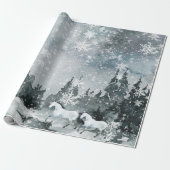 Papier Cadeau Chevaux Blanches Neige Dans Une Forêt D'Hiver Ciel (Déroulé)