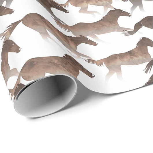 Papier Cadeau Chevaux Brown d'aquarelle (Coin rond)