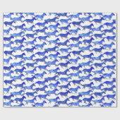 Papier Cadeau Chevaux d'aquarelle bleu (Plat)