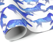 Papier Cadeau Chevaux d'aquarelle bleu (Coin rond)