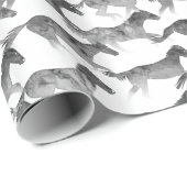 Papier Cadeau Chevaux d'aquarelle noire (Coin rond)