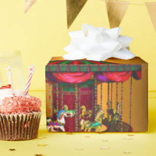 Papier Cadeau Chevaux de carrousel en or