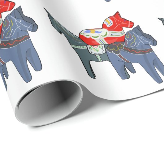 Papier Cadeau Chevaux de Dala (Coin rond)