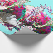 PAPIER CADEAU CHEVAUX DE MER EN AMOUR, ROSE TURQUOISE BLEU MÈRE (Coin)