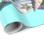 PAPIER CADEAU CHEVAUX DE MER EN AMOUR, ROSE TURQUOISE BLEU MÈRE (Coin rond)