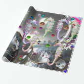 PAPIER CADEAU CHEVAUX DE MER EN AMOUR, ROSE TURQUOISE BLEU MÈRE (Déroulé)