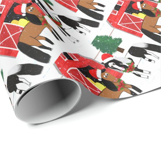 Papier Cadeau Chevaux de Noël (Coin rond)